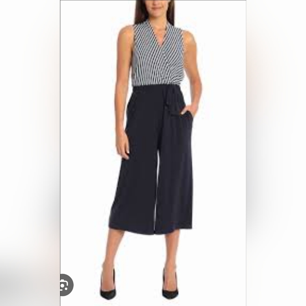 Sleeveless Navy & White Striped Jumpsuit